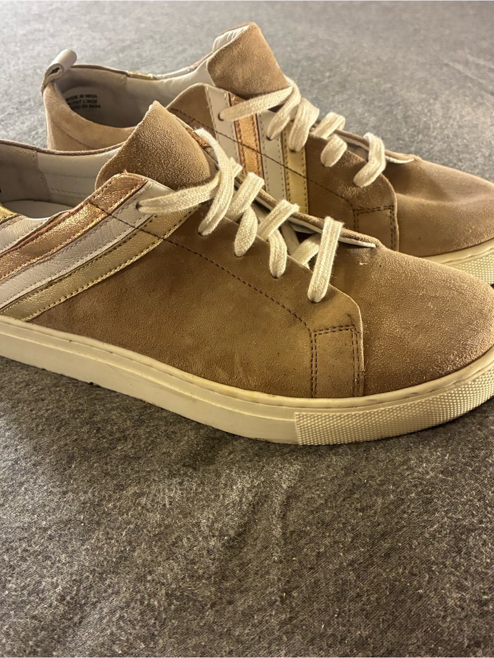 Seychelles Women’s Suede Sneakers in Tan with Cream Accents